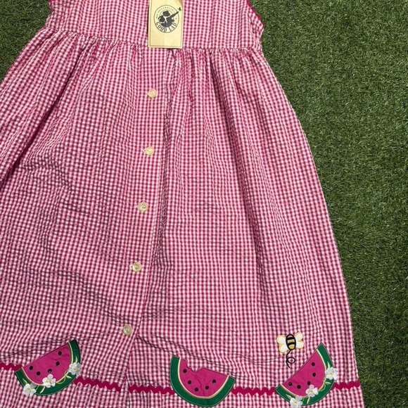 Pink gingham watermelon dress with white collar and buttons. Size: 10 - Picture 3 of 6